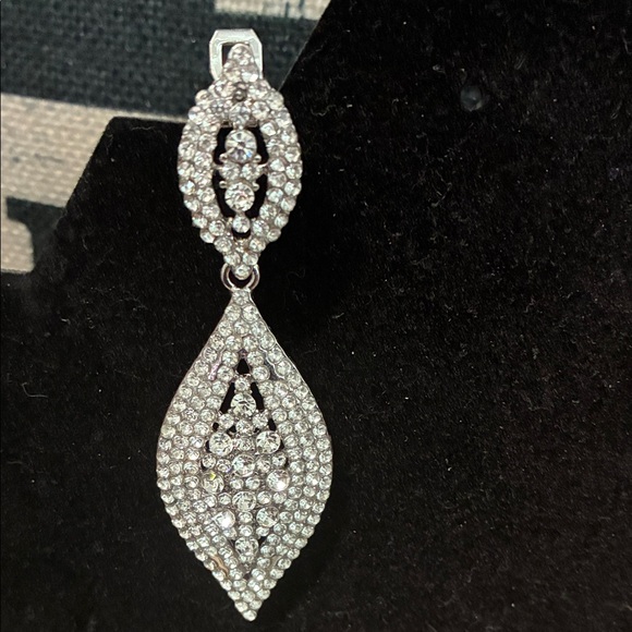 Silver Drop Earrings clip on post - Picture 2 of 7